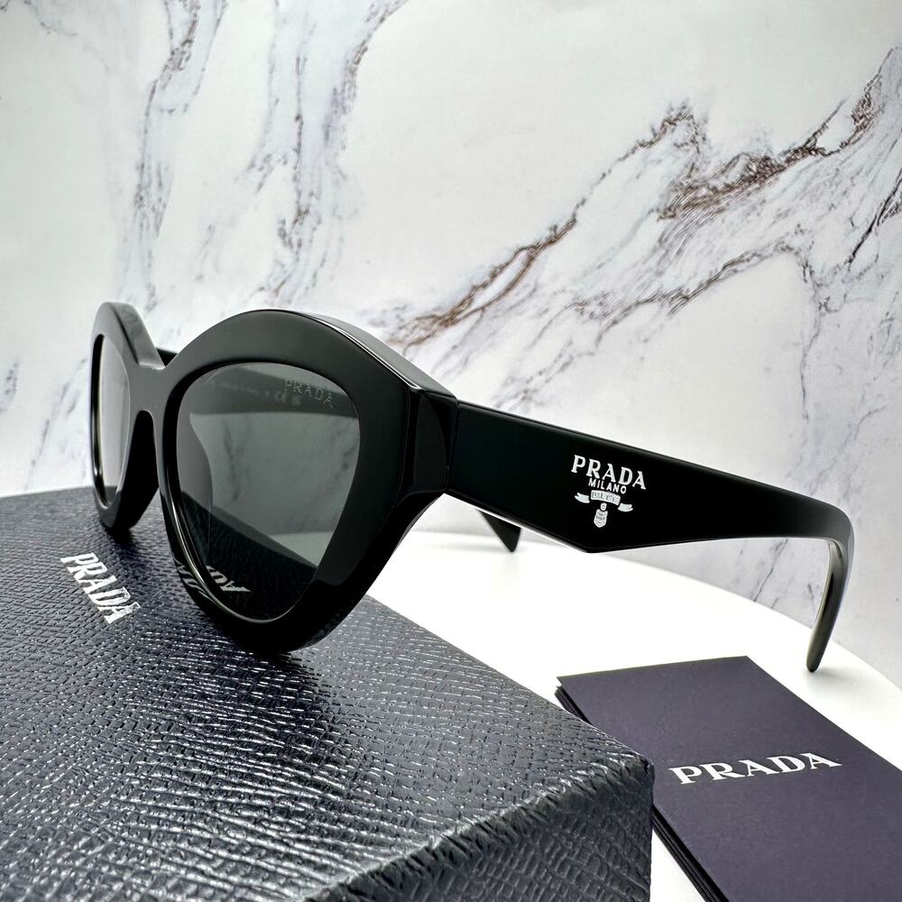 New PRADA Sunglasses Black Butterfly Cat Eye Logo Symbole Logo New - Picture 12 of 16